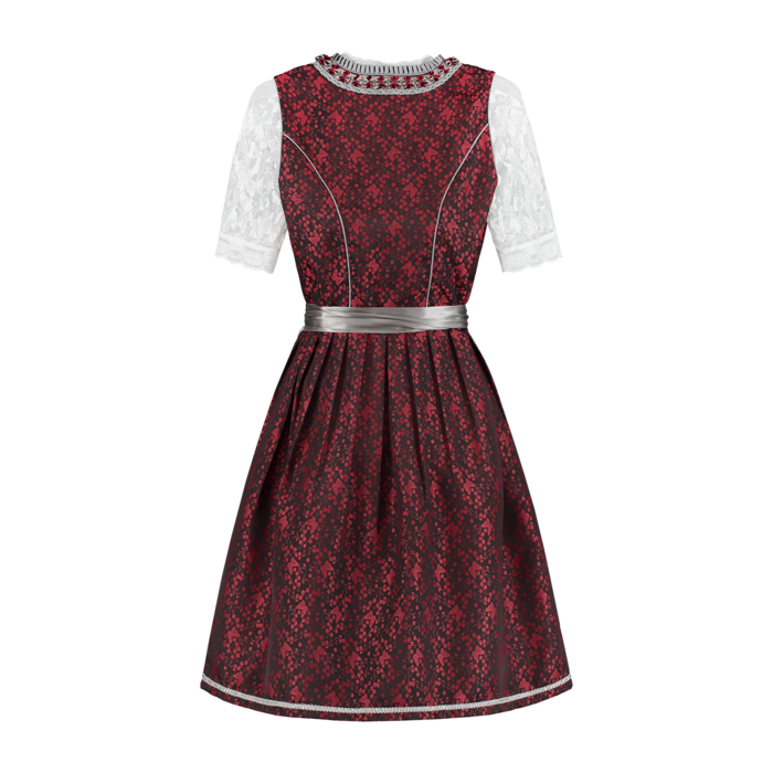 Haus Huberts Dirndl Luxe rood/zilvergrijs met schort zonder bloes