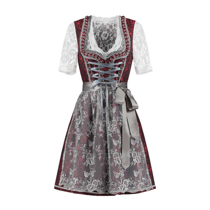 Haus Huberts Dirndl Luxe rood/zilvergrijs met schort zonder bloes