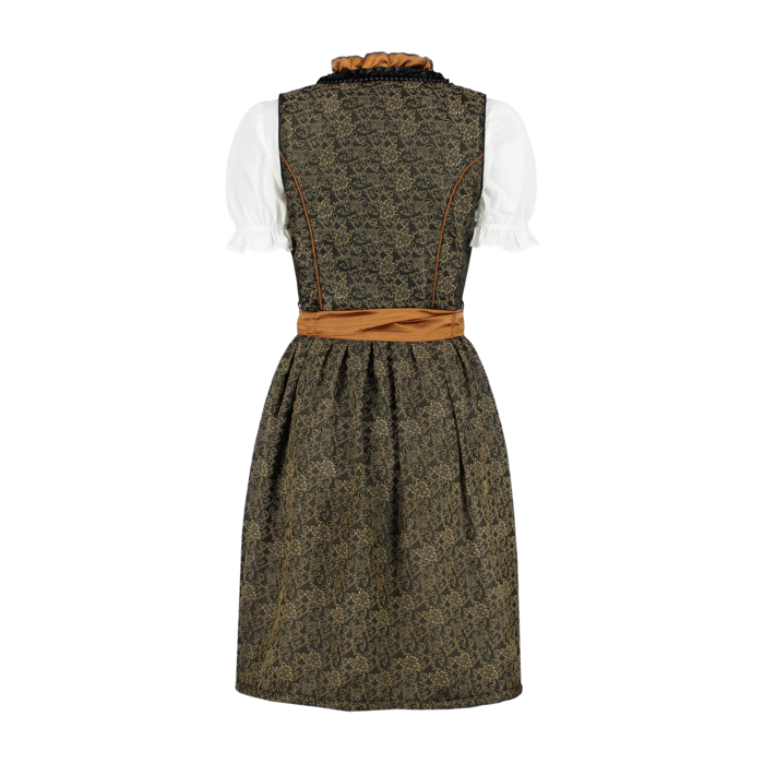 Haus Huberts Dirndl Luxe zwart/brons Jaquard met schort en bloes
