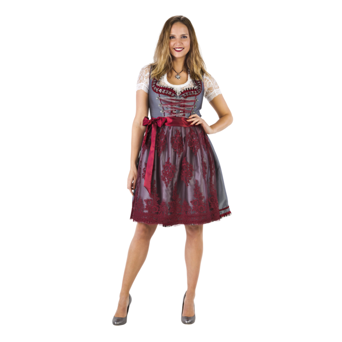 Haus Huberts Dirndl luxe silver/wijnrood met schort