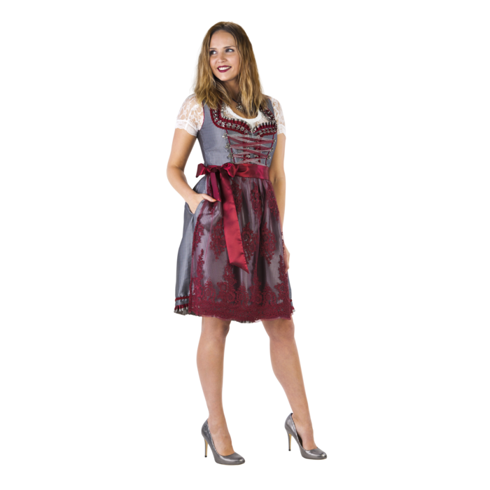 Haus Huberts Dirndl luxe silver/wijnrood met schort