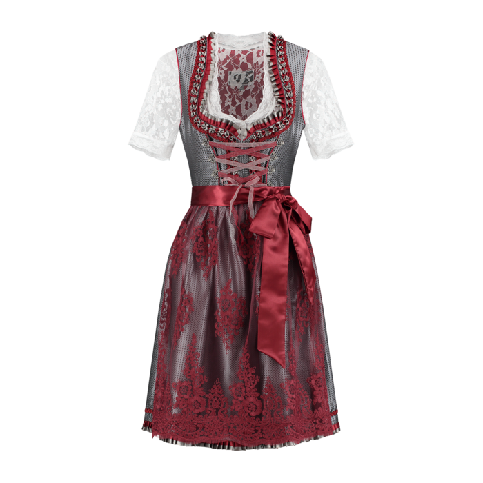 Haus Huberts Dirndl luxe silver/wijnrood met schort