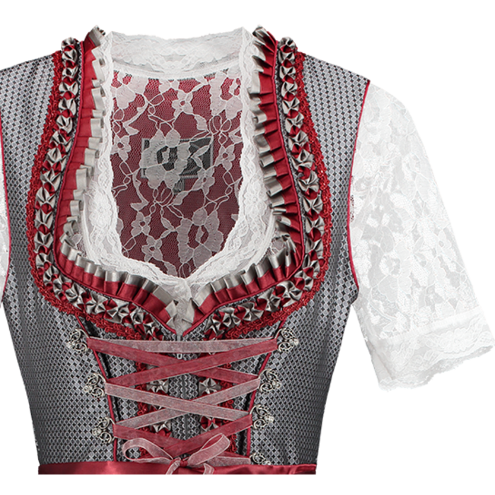 Haus Huberts Dirndl luxe silver/wijnrood met schort
