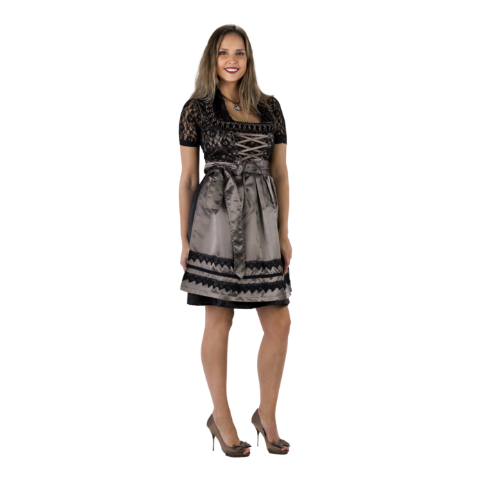 Haus Huberts Dirndl Luxe zwart/taupe met bloes en schort