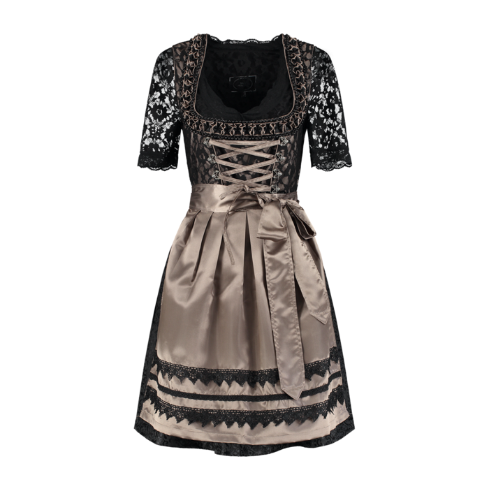 Haus Huberts Dirndl Luxe zwart/taupe met bloes en schort