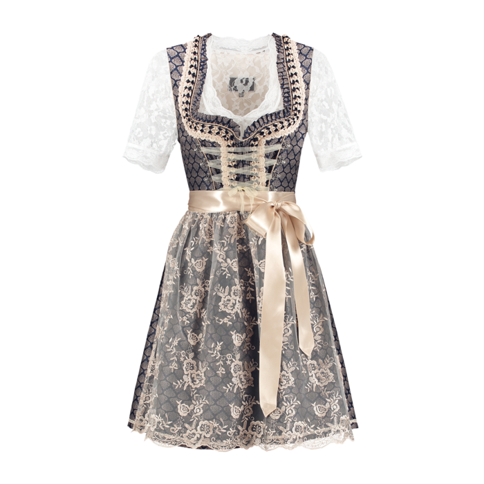 Haus Huberts Dirndl Luxe Blauw/creme met schort zonder bloes