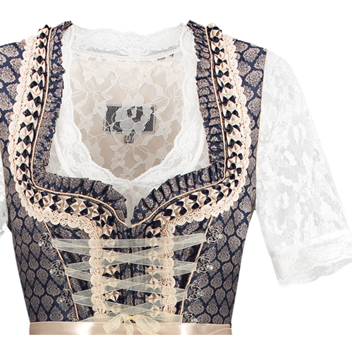 Haus Huberts Dirndl Luxe Blauw/creme met schort zonder bloes