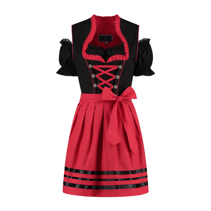 Haus Huberts Dirndl kort met schort en bloes zwart/rood