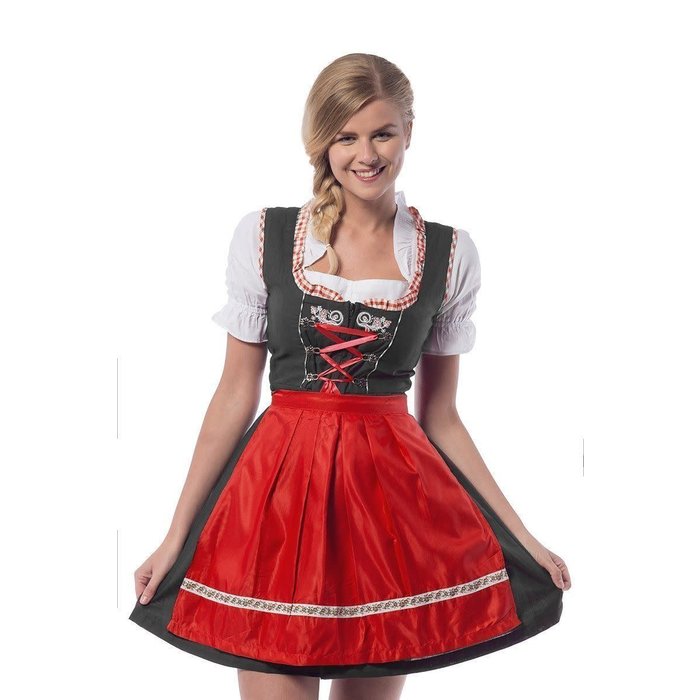 Dirndl Laura zwart/rood 3-delig (kleed, bloes en schort)
