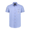 Haus Huberts Oktoberfest Tiroler hemd met korte mouwen blauw/wit geruit