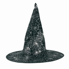 Heksenhoed zwart met zilveren print