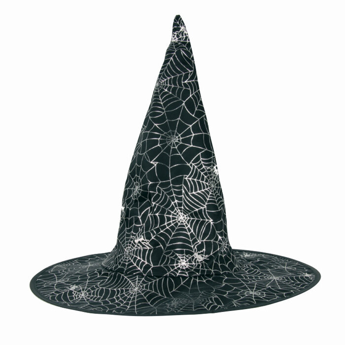 Heksenhoed zwart met zilveren print