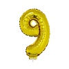 Cijfer ballon met stokje goud cijfer 9 41cm