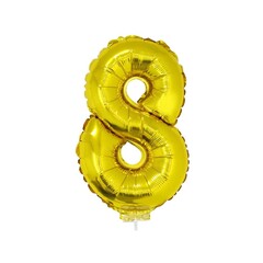 Cijfer ballon met stokje goud cijfer 8 41cm