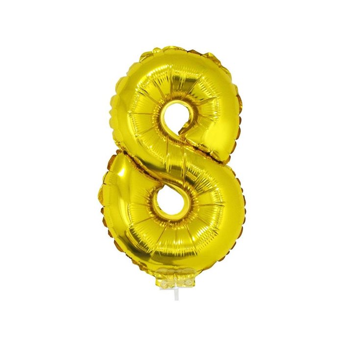 Cijfer ballon met stokje goud cijfer 8 41cm