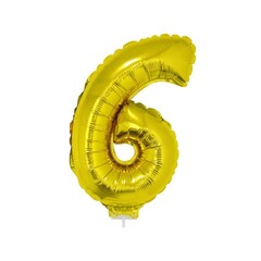 Cijfer ballon met stokje goud cijfer 6 41cm