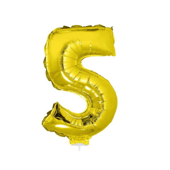 Cijfer ballon met stokje goud cijfer 5 41cm