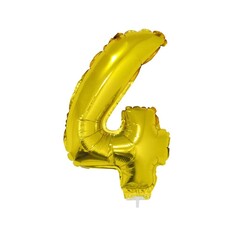 Cijfer ballon met stokje goud cijfer 4 41cm
