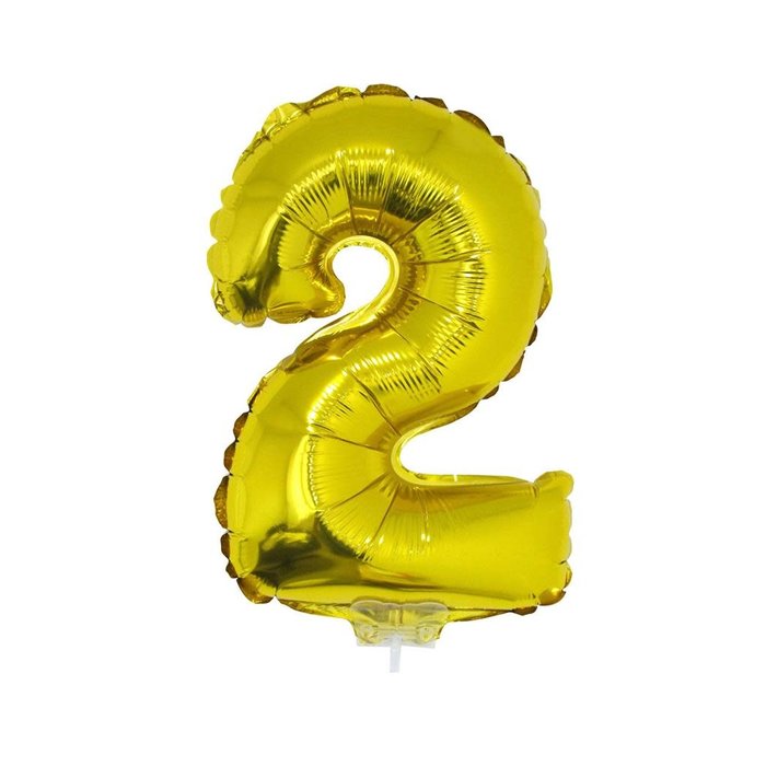 Cijfer ballon met stokje goud cijfer 2 41cm