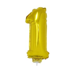 Cijfer ballon met stokje goud cijfer 1 41cm
