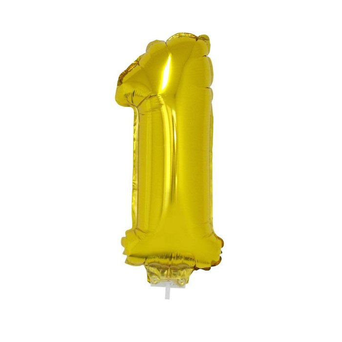 Cijfer ballon met stokje goud cijfer 1 41cm