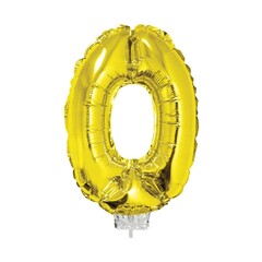Cijfer ballon met stokje goud cijfer 0 41cm