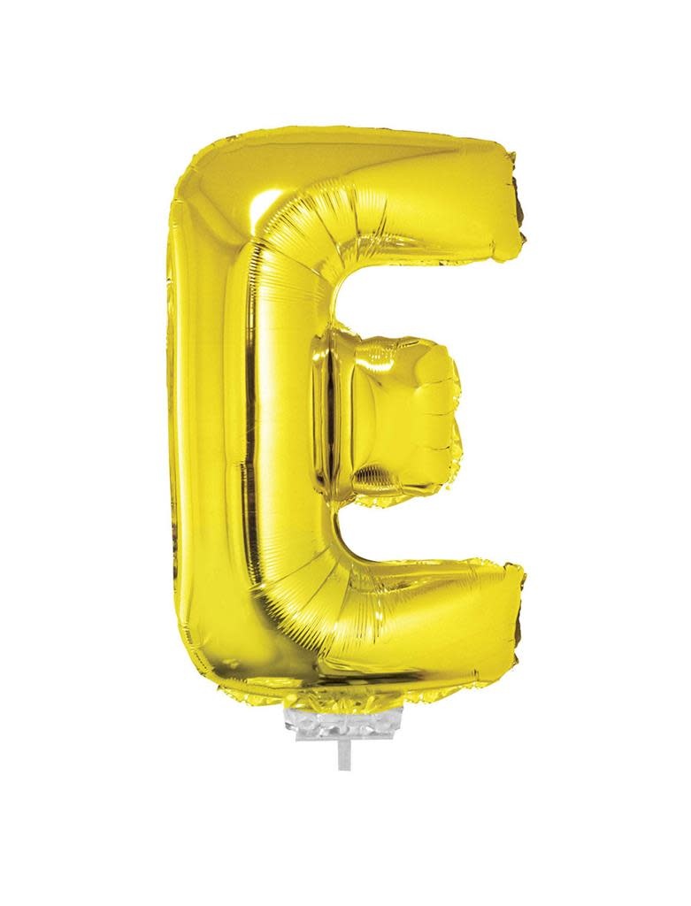 postkantoor Verdeelstuk Eenheid Letter ballon met stokje goud letter E 41cm - Vekemans Feestwinkel