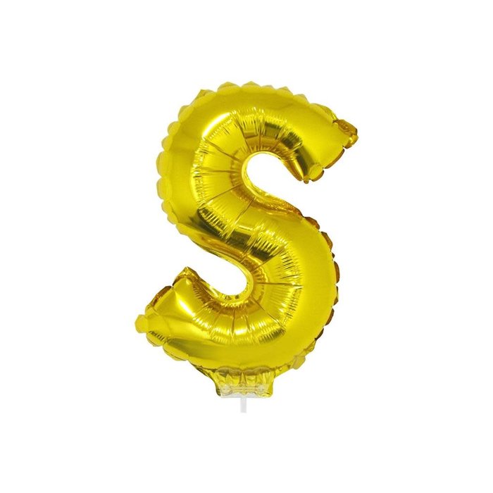 Letter ballon met stokje goud letter S 41cm