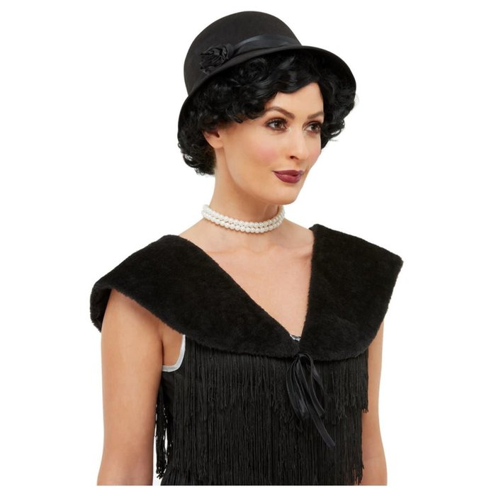 20s charleston kit zwart kleurig hoed en stola van imitatiebont