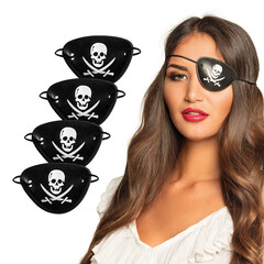 Boland Set 4 Piratenooglapjes Schedel & zwaarden