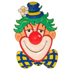 Wanddeco clown met blauwe hoed en bloem 70 cm