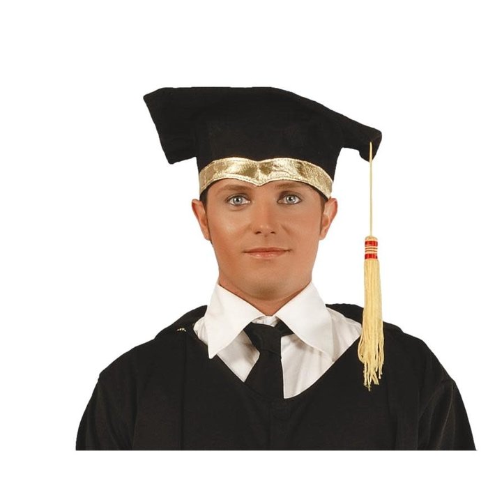 Fiestas Guirca Afstudeer hoedje zwart+gouden rand+flosje
