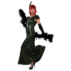 Lange pailletten Charleston jurk groen