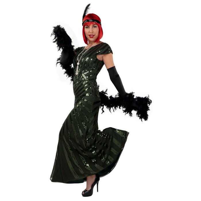 Lange pailletten Charleston jurk groen