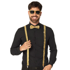 Boland Disco Accessoireset goud (partybril, vlinderstrik en bretels)