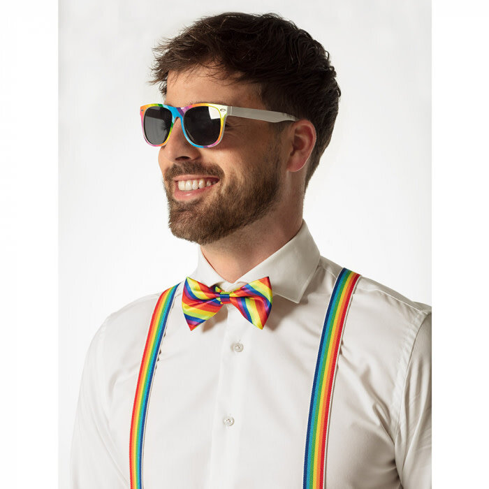 Accessoireset regenboog (partybril, vlinderstrik en bretels)