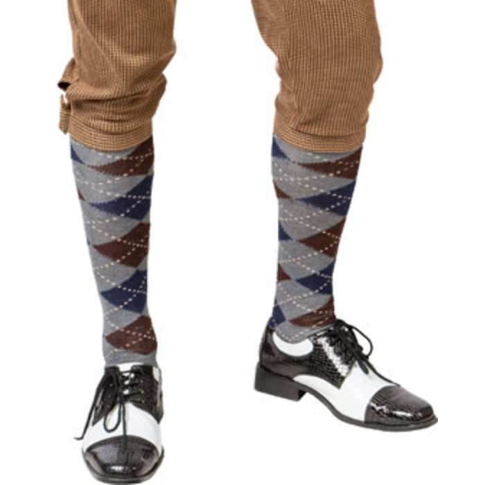 20's sokken Charleston geruit grijs/bruin