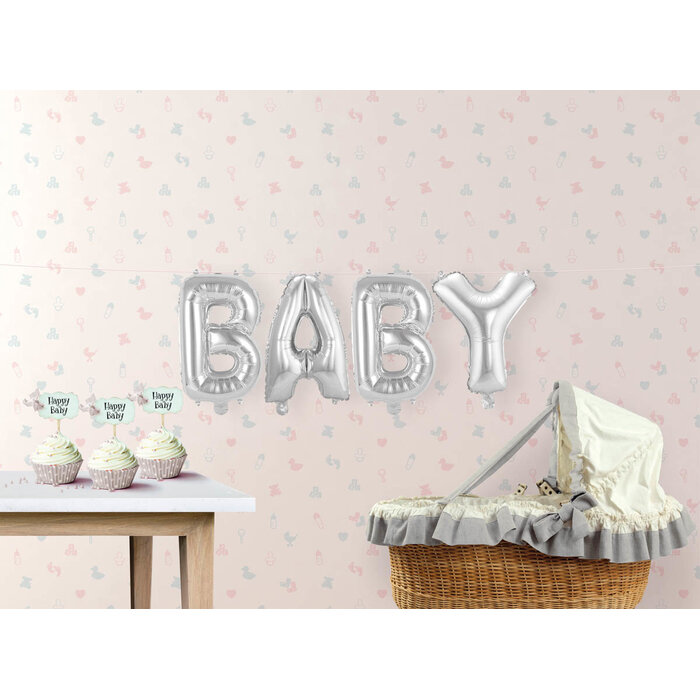 Folie ballon letters 'Baby' zilver, 36cm