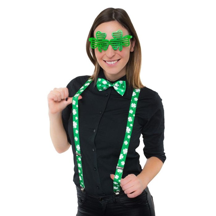 Funny Fashion St. Patrick's day set bril, bretellen & strik