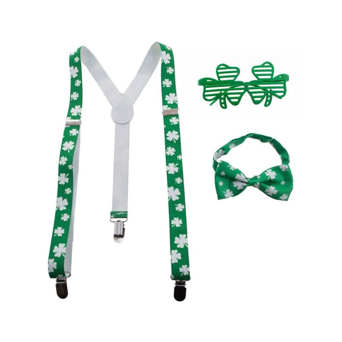 Funny Fashion St. Patrick's day set bril, bretellen & strik