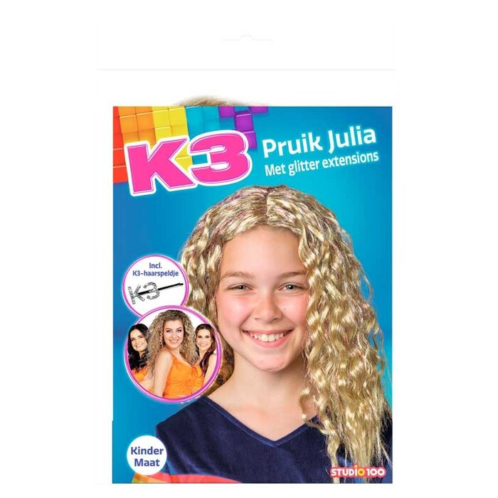 Studio 100 K3 pruik Julia met glitter extensions