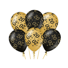 Paper Dreams Ballons 20 jaar zwart/goud 6st