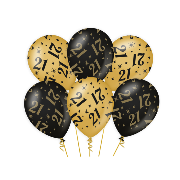 Paperdreams Ballons 21 jaar zwart/goud 6st