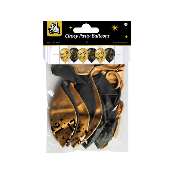 Paperdreams Ballons 21 jaar zwart/goud 6st