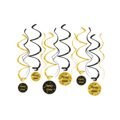 Paperdreams Party swirls Party time zwart/goud 12st