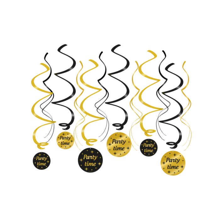 Paperdreams Party swirls Party time zwart/goud 12st