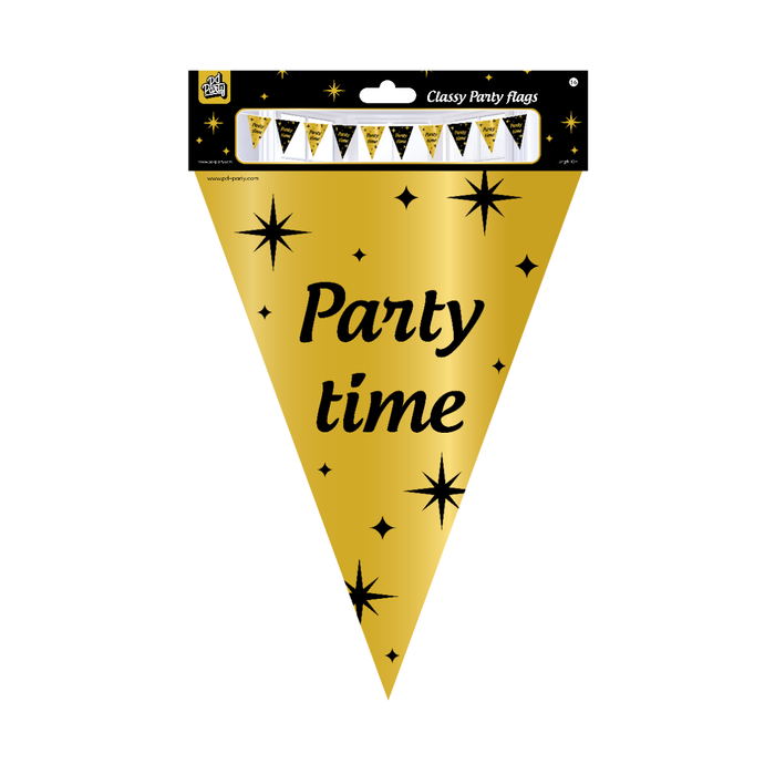 Paperdreams Vlaggenlijn Party time! zwart/goud 10m