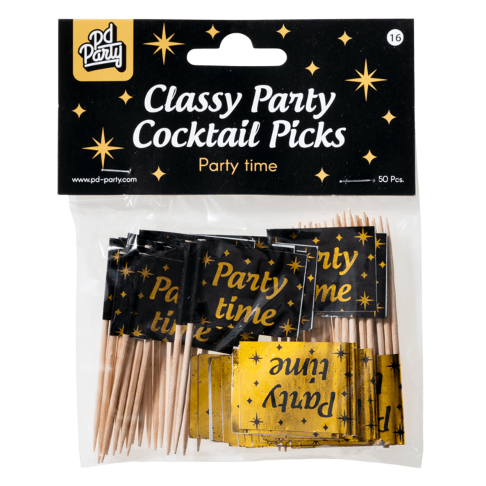Paperdreams Cocktailprikkers Party time zwart/goud 50st