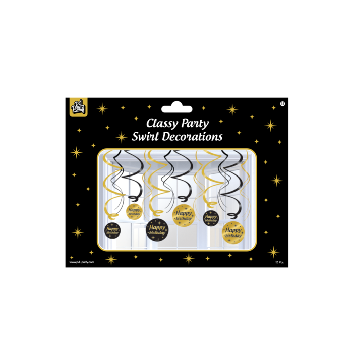 Paperdreams Party swirls Happy birthday zwart/goud 12st