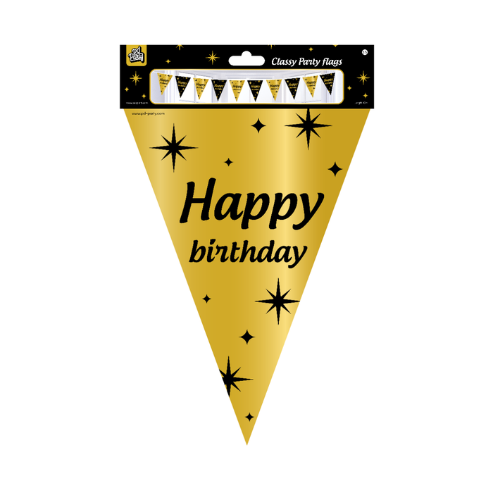 Paperdreams Vlaggenlijn Happy Birthday zwart/goud 10m